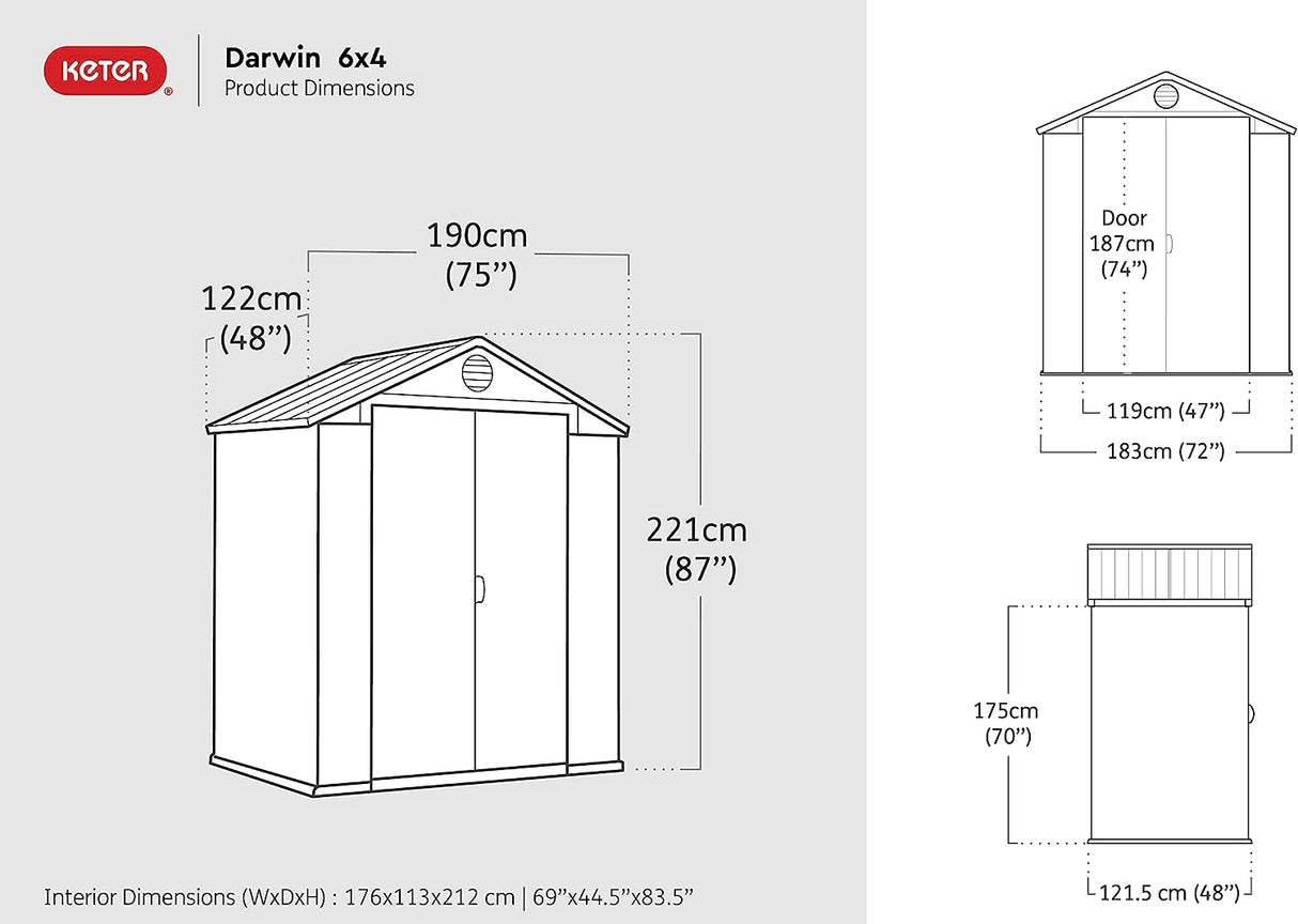 Keter Darwin 6 x 4ft Double Door Shed - Brown