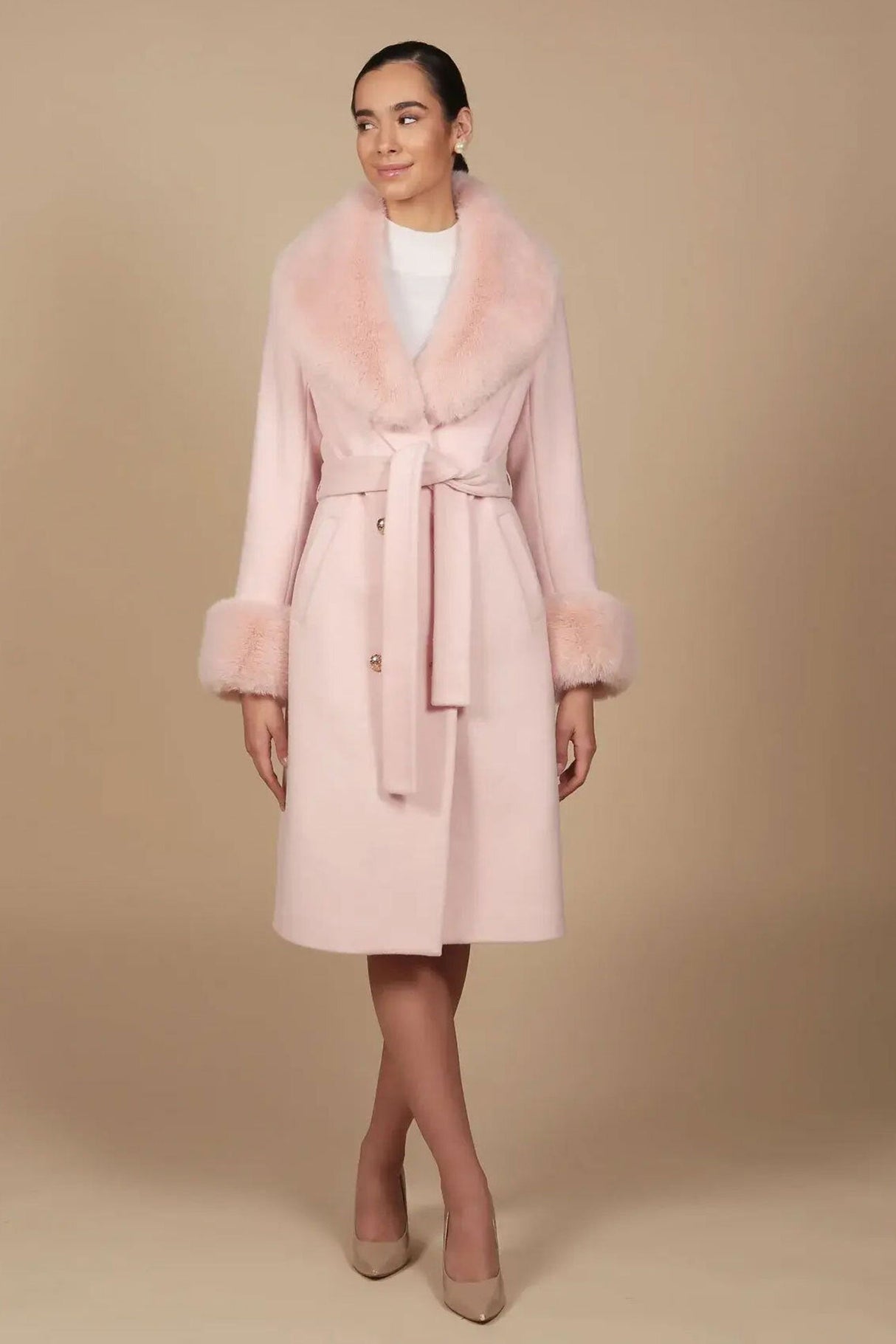 'Marlene' Cashmere and Wool Coat in Rosa